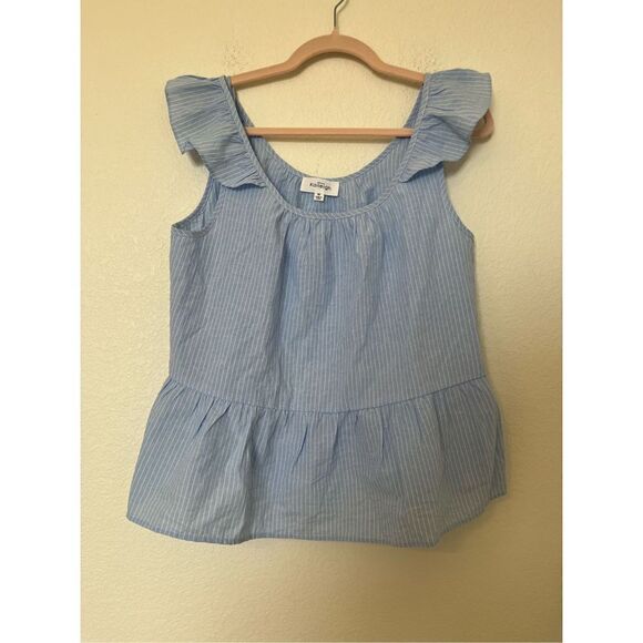 Kaileigh  Boho Stripe Print Ruffle Shoulder Tiered Ruffle Hemline Tank Top NEW - Picture 1 of 5
